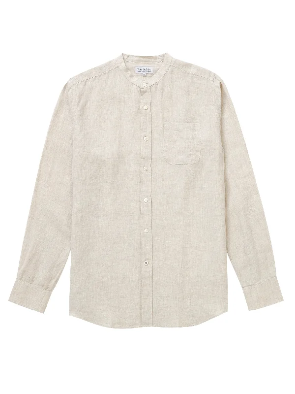 100% Linen Collarless Shirt - Oatmeal