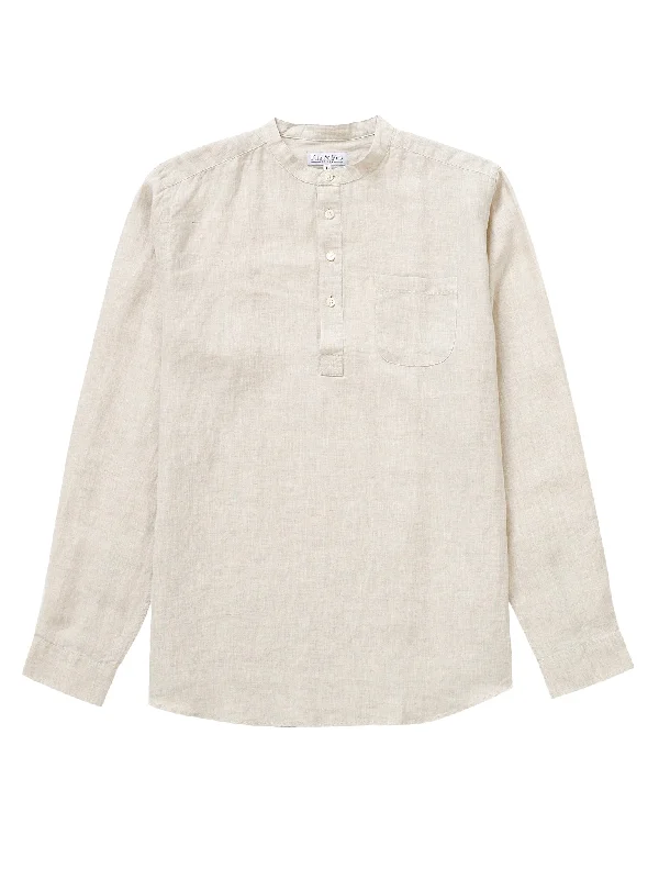 100% Linen Popover Shirt - Oatmeal