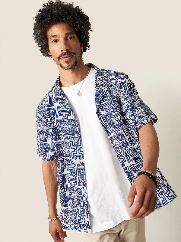 Blue Zapata Printed Cuban Collar Shirt