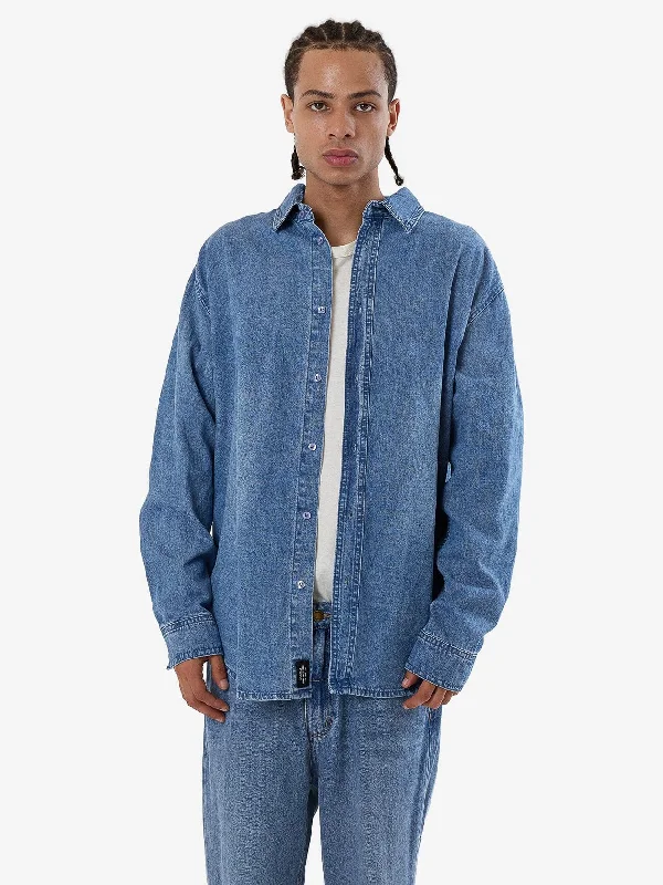 Canyon Oversize Long Sleeve Denim Shirt - Dark Dust Blue