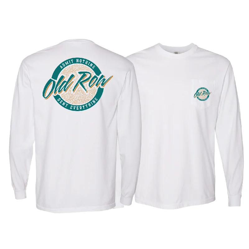 Circle Logo Long Sleeve Pocket Tee (White w/ Teal/Gold)