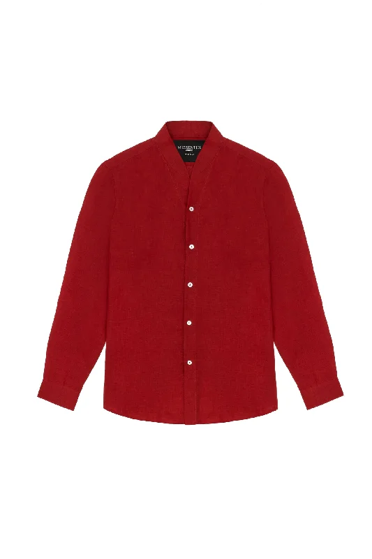 Dark Red - Coral Linen Shirt