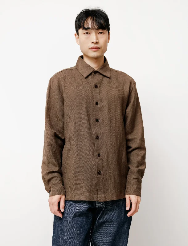 Flat Hem Shirt Linen Wool Twill Brown