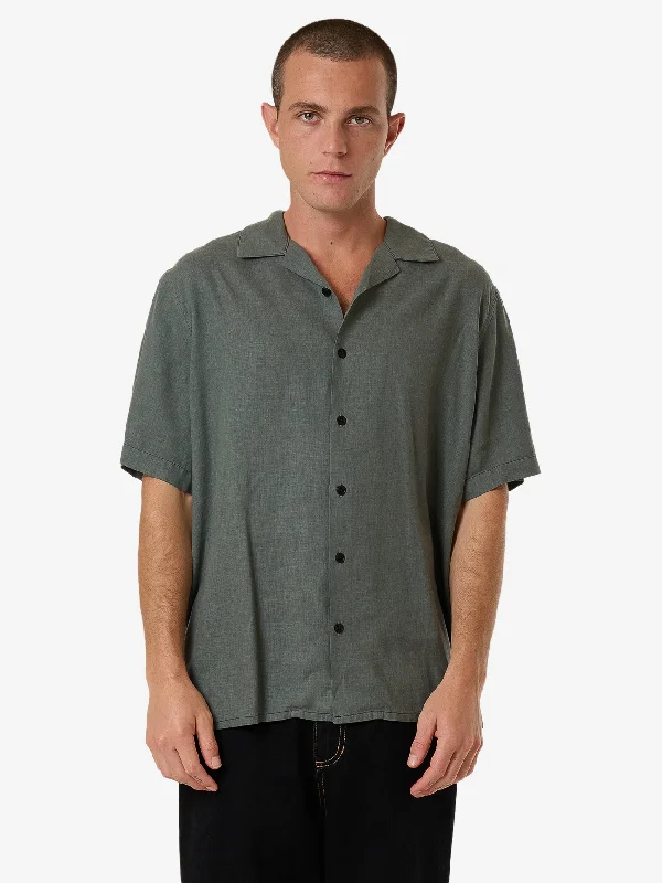 Hemp Minimal Thrills Contrast Stitch Bowling Shirt - Dark Forest