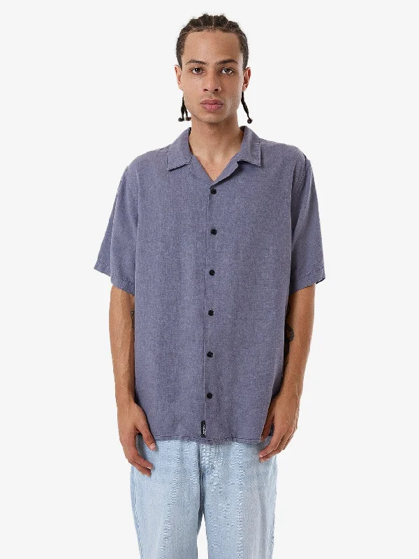 Hemp Minimal Thrills Contrast Stitch Bowling Shirt - Folkstone Grey