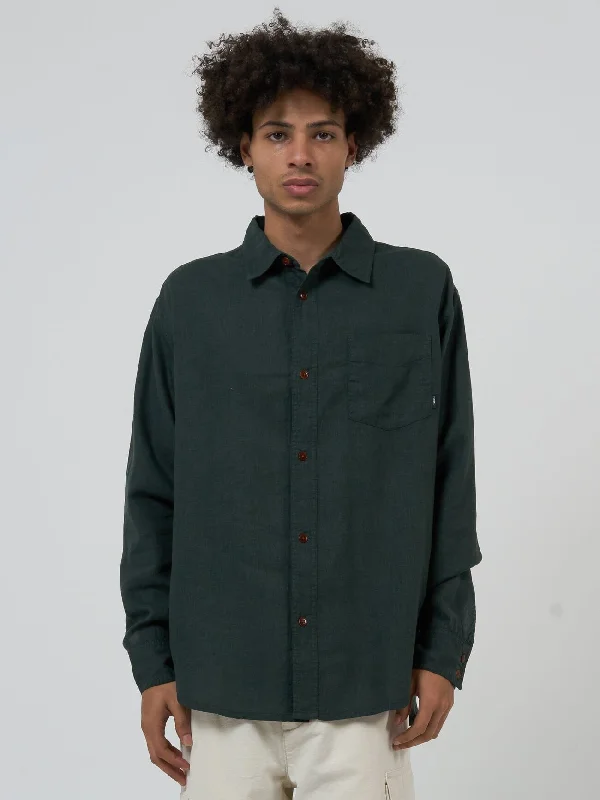 Hemp Minimal Thrills Oversize Long Sleeve Shirt - Deep Emerald