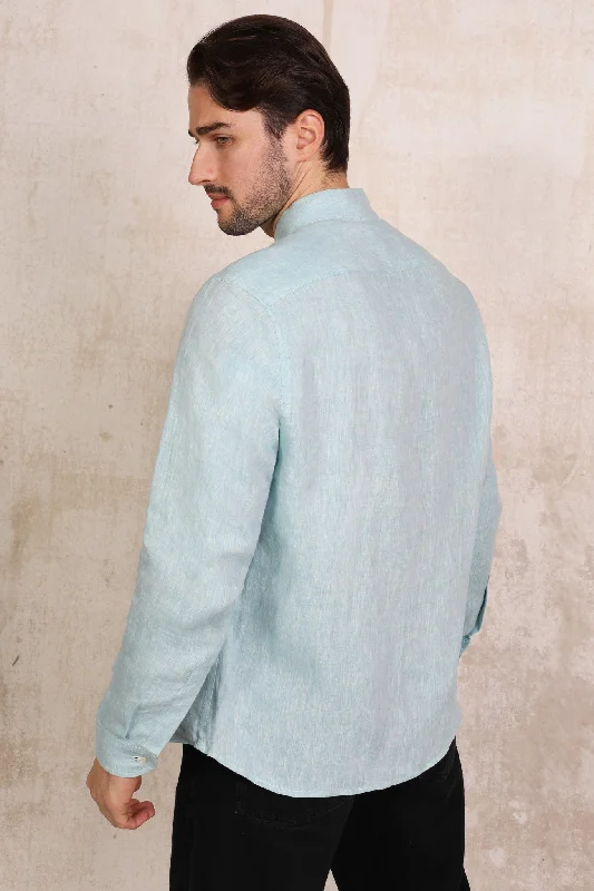 Light Blue - Coral Linen Shirt