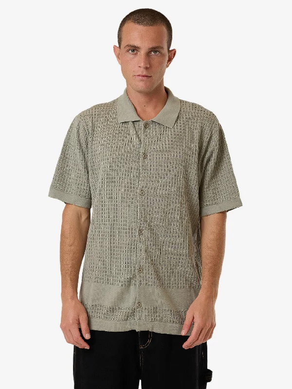 Lost In Paradise Knit Bowling Shirt - Aluminium