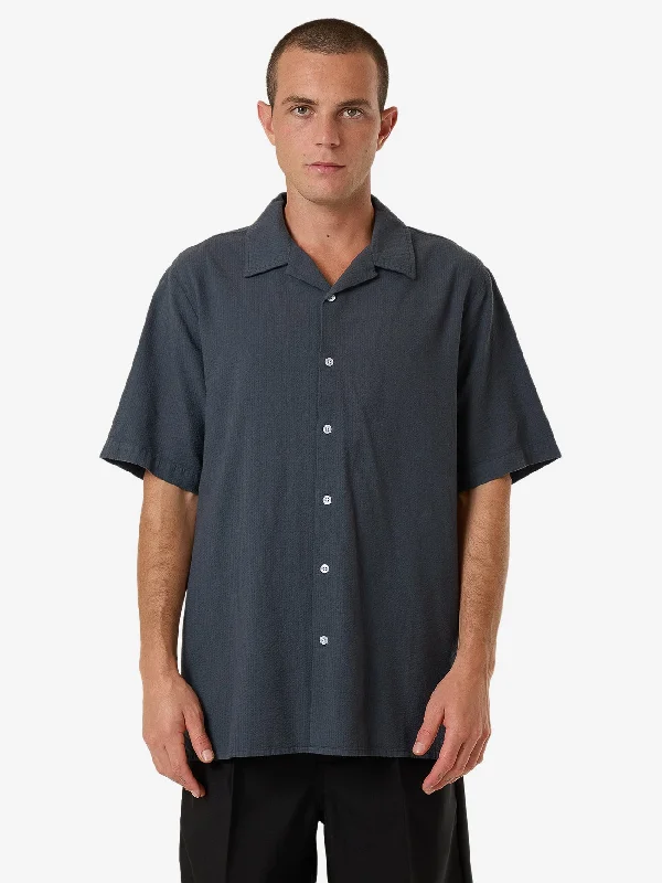 Minimal Thrills Stripe Bowling Shirt - Dark Slate