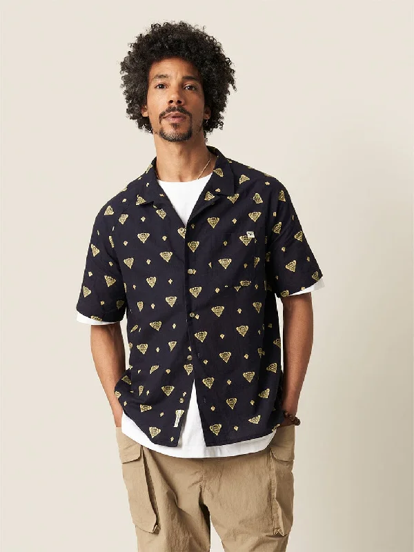 Navy Zapata Printed Cuban Collar Shirt