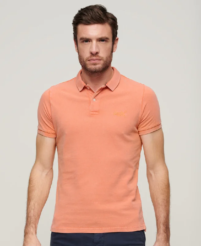 Organic Cotton Vintage Destroy Polo Shirt | Sunburst Coral