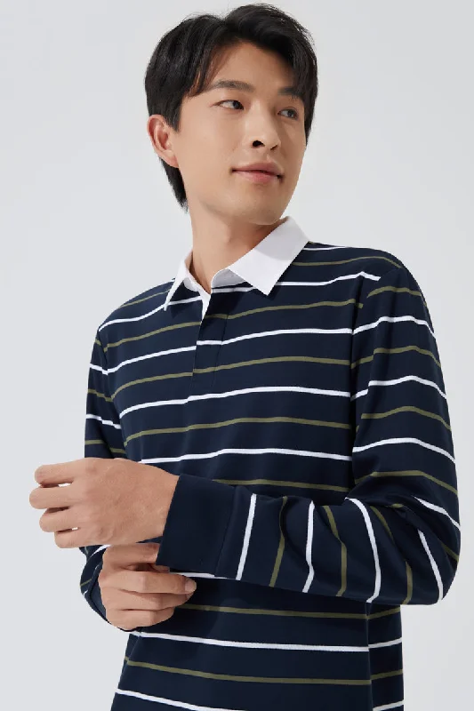 Regal Interlock Long Sleeve Rugby Shirt | Navy Multi-Stripes P05Z02