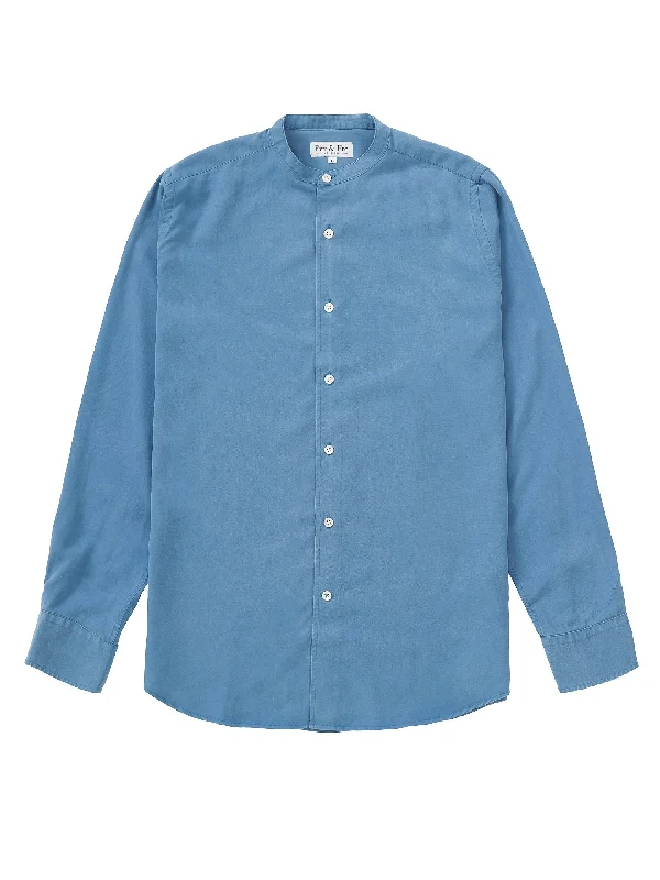 Tencel Collarless Shirt - Dusty Blue