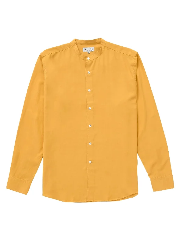 Tencel/Linen Collarless Shirt - Burnt Yellow