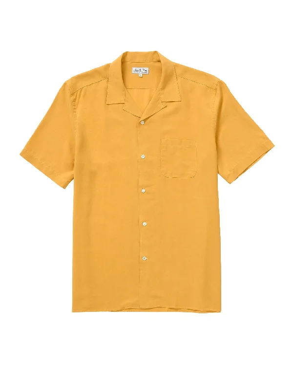 Tencel/Linen Cuban Collar Shirt - Burnt Yellow