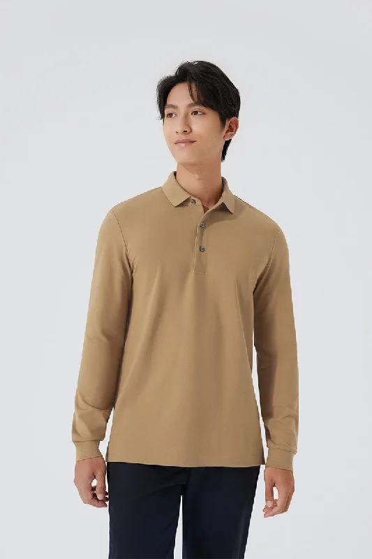 VISDRY™ Pique Long Sleeve Polo | Khaki KE0178