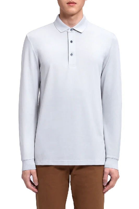 VISDRY™ Pique Long Sleeve Polo | Light Grey GYE008