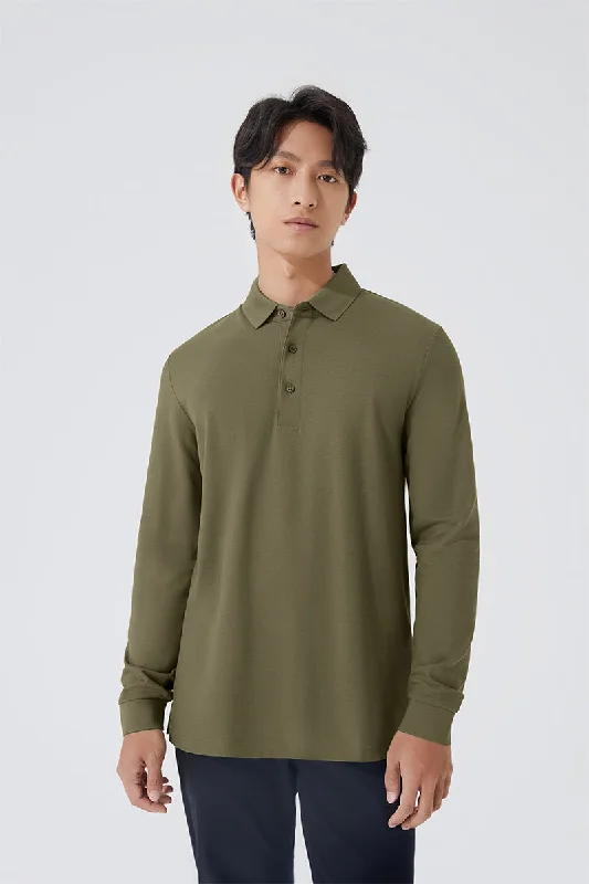 VISDRY™ Pique Long Sleeve Polo | Olive GNE474