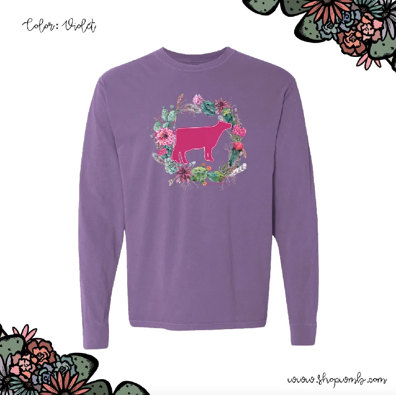 Dairy Cow Cactus Wreath LONG SLEEVE T-Shirt (S-3XL) - Multiple Colors!