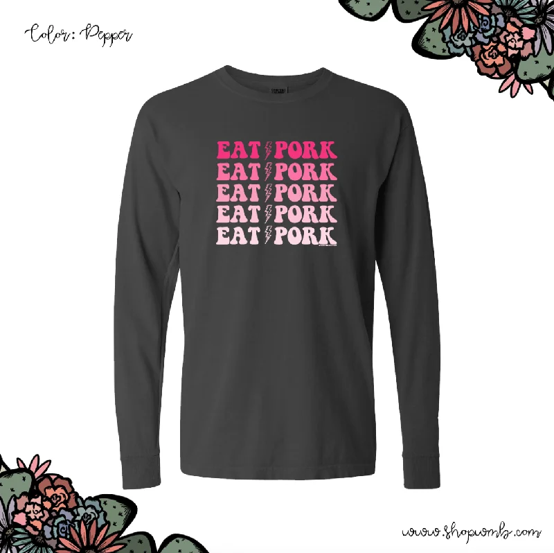 Eat Pork Lightning Bolt Pink LONG SLEEVE T-Shirt (S-3XL) - Multiple Colors!