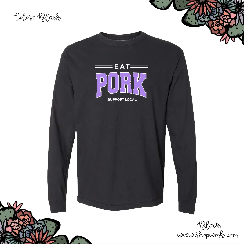 Eat Pork Support Local Purple LONG SLEEVE T-Shirt (S-3XL) - Multiple Colors!