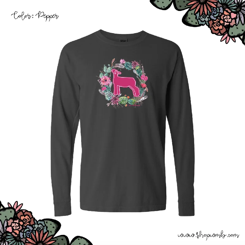 Lamb Cactus Wreath LONG SLEEVE T-Shirt (S-3XL) - Multiple Colors!