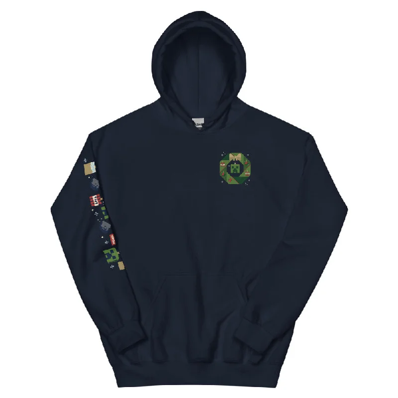 Minecraft Creeper Holiday Wreath Adult Hoodie