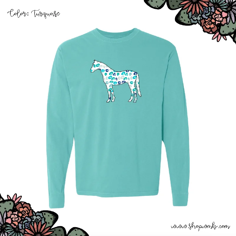 Turquoise Cheetah Horse LONG SLEEVE T-Shirt (S-3XL) - Multiple Colors!